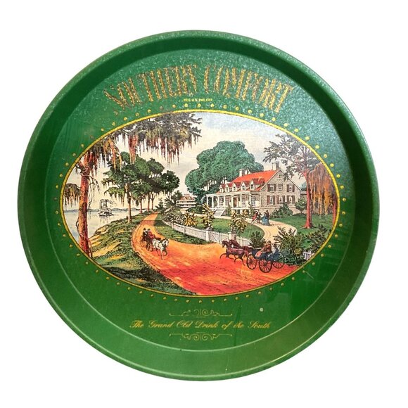 Southern Comfort Metal Serving Tray With Vintage Plantation Scene - Picture 4 of 7